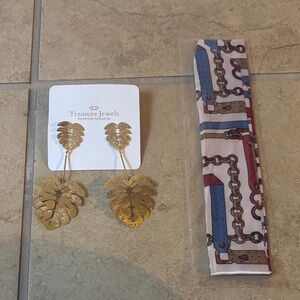 Bundle Gold Leaf Earrings and twilly